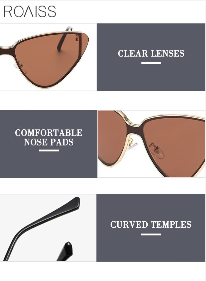 رويس نظارة شمسية كلاسيكية على شكل عين القطة بإطار معدني ضيق للنساء، نظارات شمسية مضادة للتوهج بعدسات بنية اللون، مع حافظة نظارات، 69 مم - Image 5