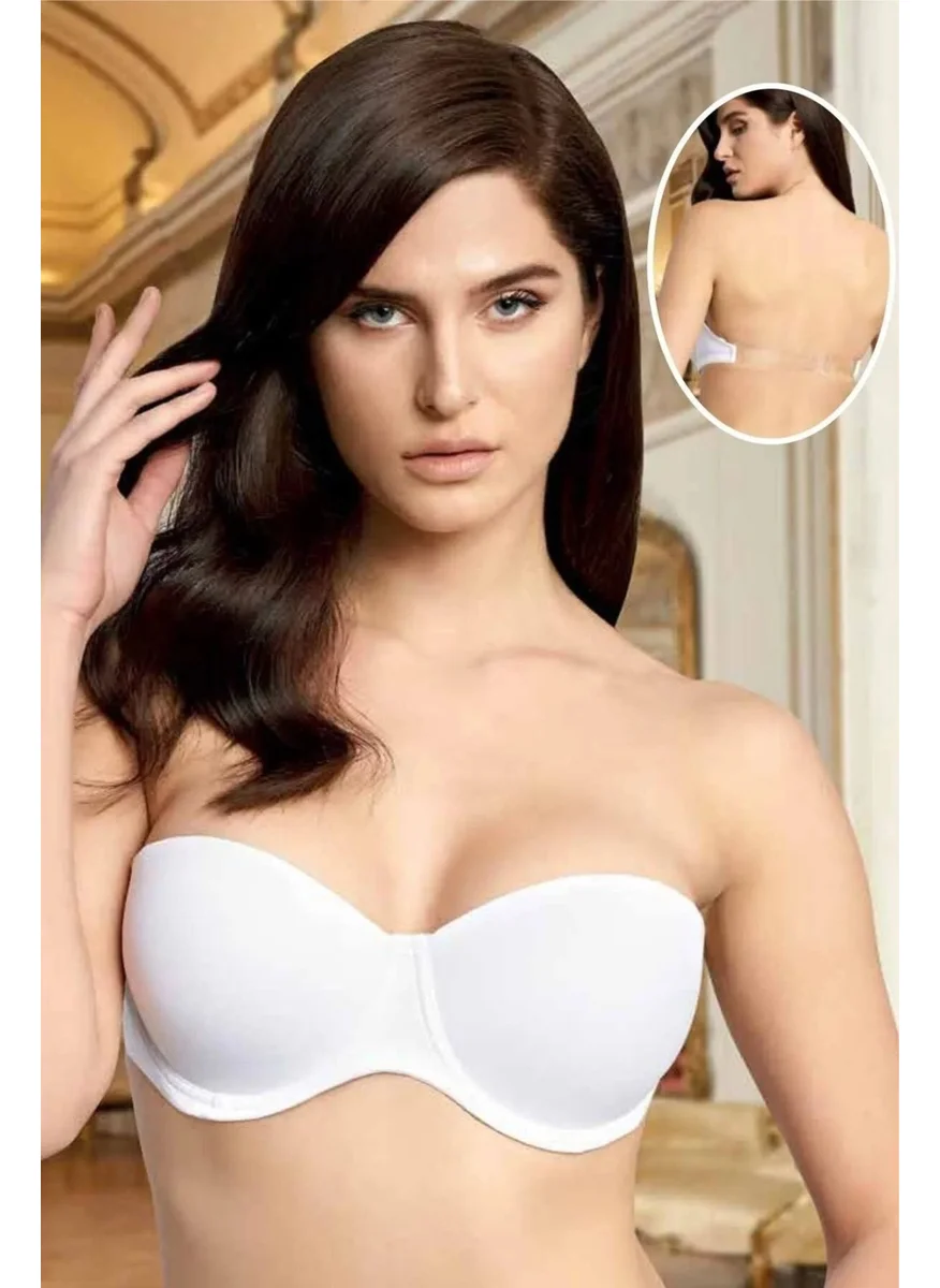 نورتيكس 1505 Women's Strap and Back Transparent Push-Up Strapless Bra-White