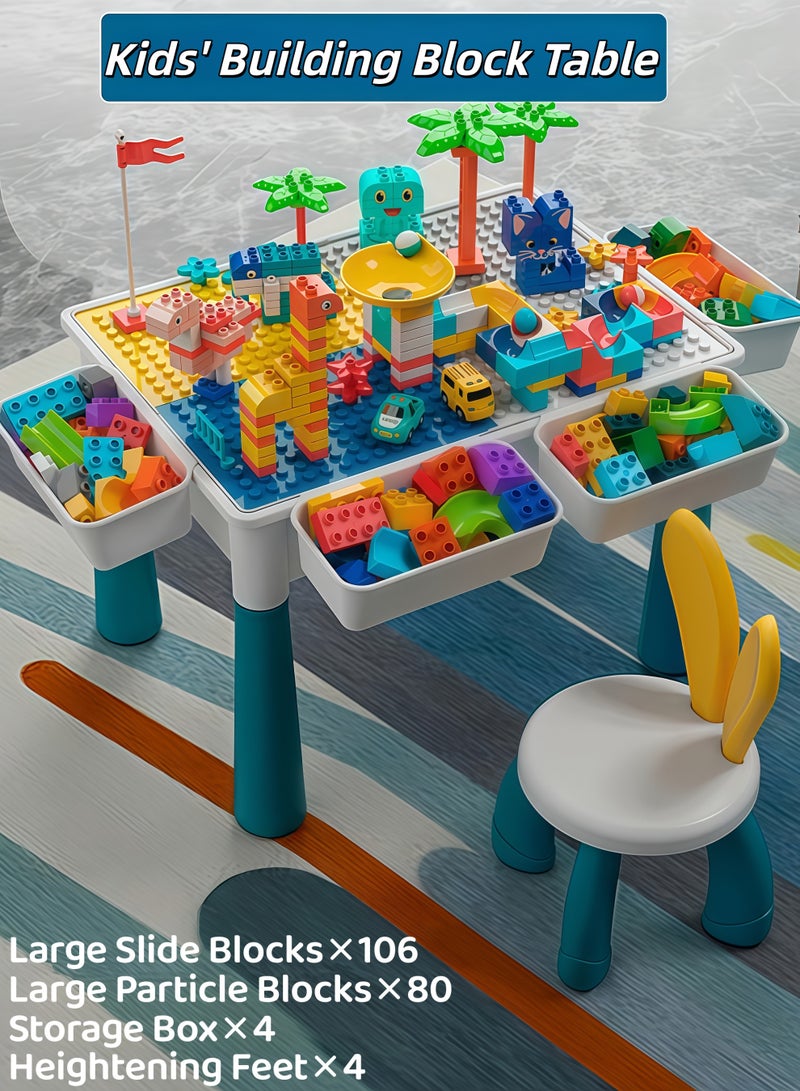 XiuWoo Kids' Building Block Table,Toddler Blocks Toy Set,Kids 5-in-1 Multi Activity Table Set,Kids Activitle and Chair Set,All-in-One Multi Activity Table with Storage Building Blocks Table Compatible with Classic Bricks Craft Learn Play Water Sand Table,For Kids Ages 3+ - Image 1
