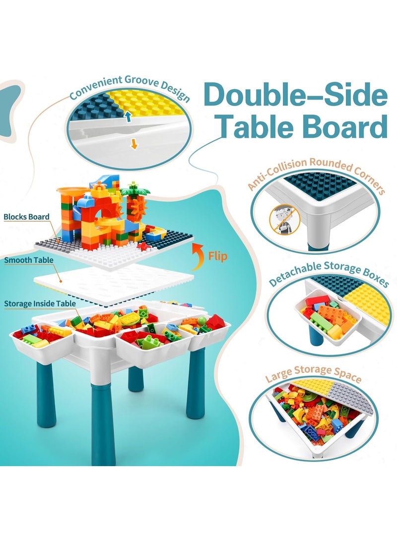 XiuWoo Kids' Building Block Table,Toddler Blocks Toy Set,Kids 5-in-1 Multi Activity Table Set,Kids Activitle and Chair Set,All-in-One Multi Activity Table with Storage Building Blocks Table Compatible with Classic Bricks Craft Learn Play Water Sand Table,For Kids Ages 3+ - Image 2