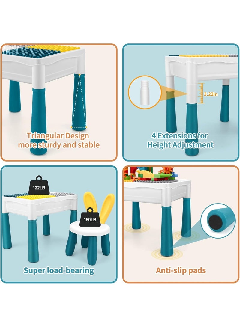 XiuWoo Kids' Building Block Table,Toddler Blocks Toy Set,Kids 5-in-1 Multi Activity Table Set,Kids Activitle and Chair Set,All-in-One Multi Activity Table with Storage Building Blocks Table Compatible with Classic Bricks Craft Learn Play Water Sand Table,For Kids Ages 3+ - Image 3