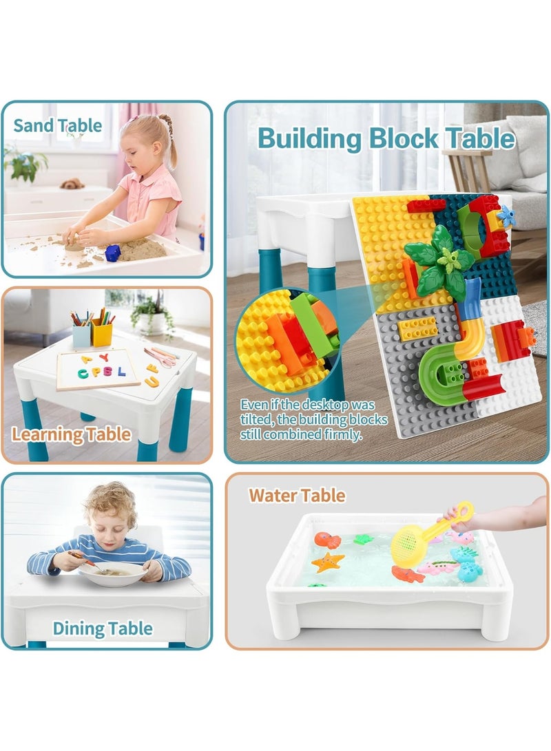 XiuWoo Kids' Building Block Table,Toddler Blocks Toy Set,Kids 5-in-1 Multi Activity Table Set,Kids Activitle and Chair Set,All-in-One Multi Activity Table with Storage Building Blocks Table Compatible with Classic Bricks Craft Learn Play Water Sand Table,For Kids Ages 3+ - Image 4