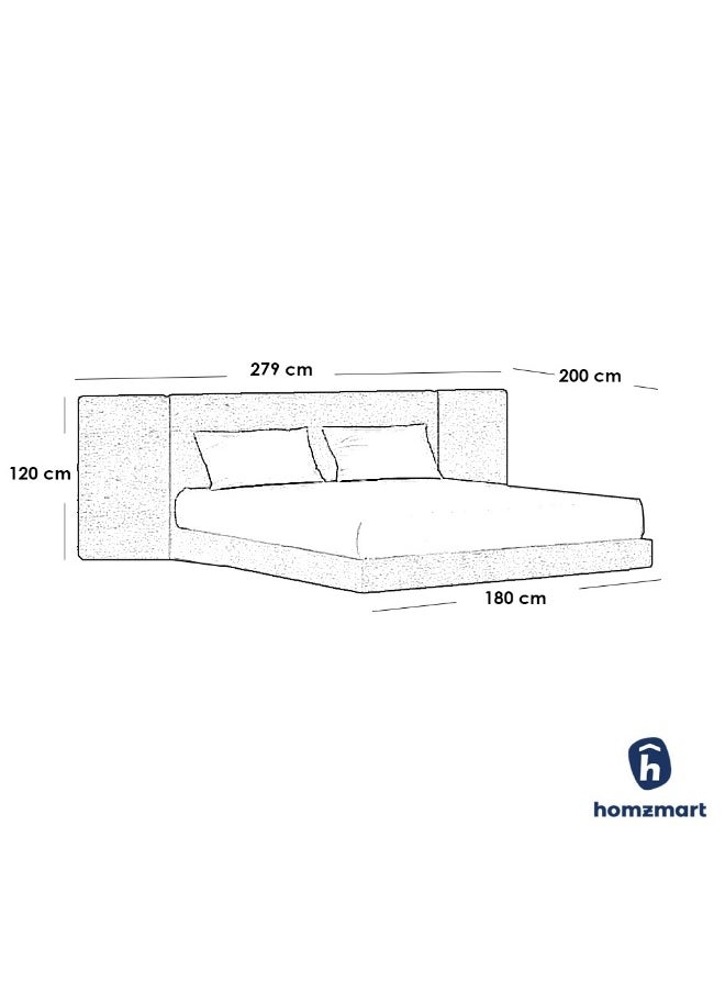 Homzmart MDF and Mixed Velvet Super King Bed Grey - 180x200x120 cm  - Image 2