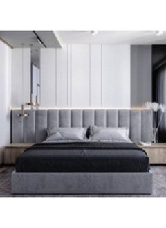 Homzmart MDF and Mixed Velvet Super King Bed Grey - 180x200x120 cm  - Image 3