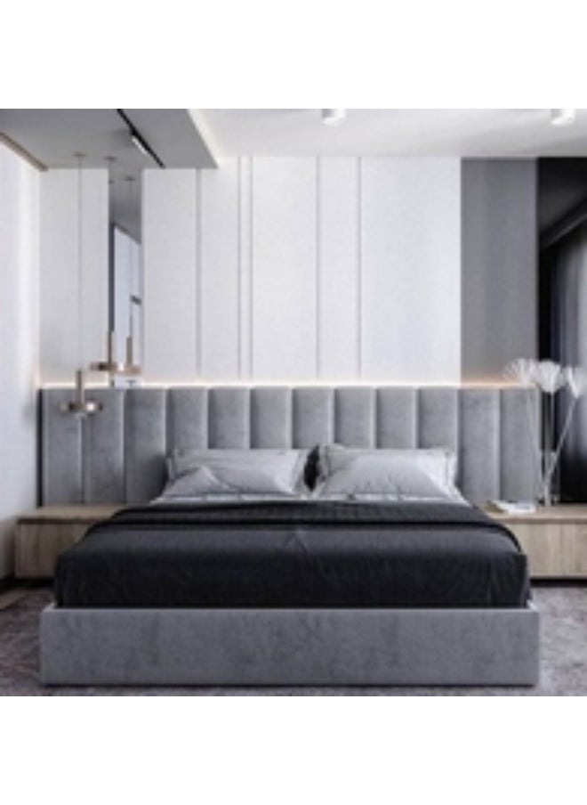 Homzmart MDF and Mixed Velvet Super King Bed Grey - 180x200x120 cm  - Image 3