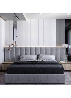 Homzmart MDF and Mixed Velvet Super King Bed Grey - 180x200x120 cm  - Image 1