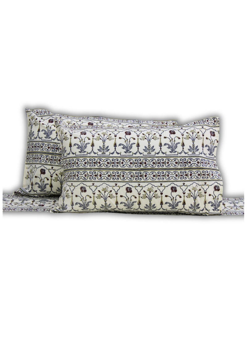 MARHABA CURTAIN 100% Cotton Jaipuri Handblock Print Double Bed Sheet with 2 Pillow Covers Premium Quality, Soft, Breathable (CREAMLILLY BORDER 01)  - Image 5