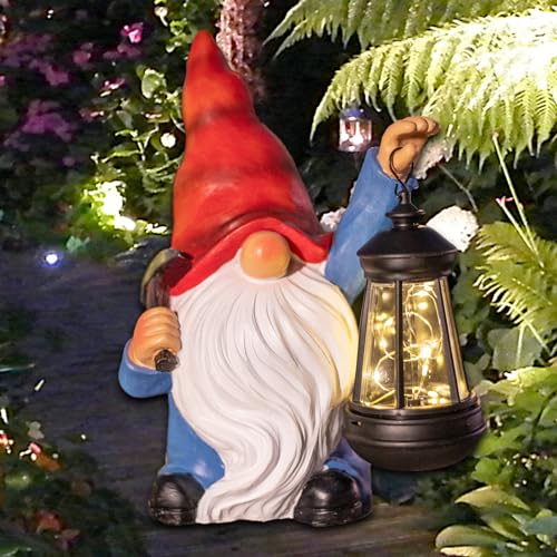 halp·ssfm Garden Gnome Statue Solar Light Outdoor Decorations Figurine with Lantern Led Shovel Sculpture Lawn Patio Yard Porch Outside Christmas Housewarming Gifts for Women Mother's Day Grandma - Image 1