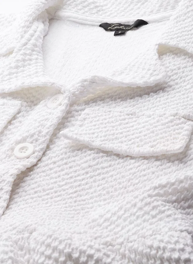 Freehand  Women Relaxed Fit Textured V-Neck Short Sleeve Shirt Dress for Women | Best Price UAE