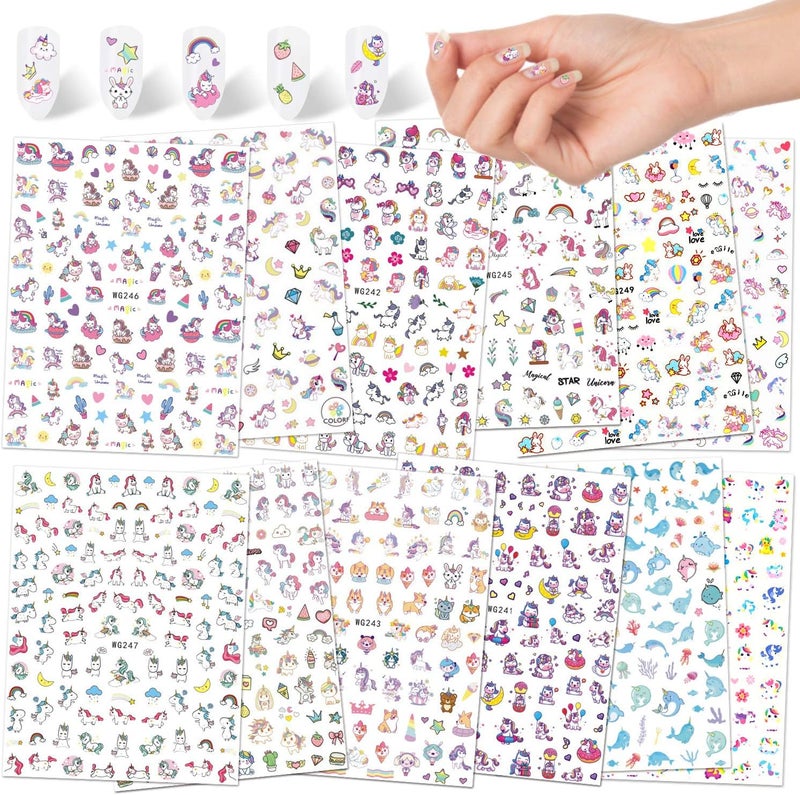 Konsait Nail Stickers Decals 1200 Designs Self Adhesive 3D Nail Art Stickers Rainbow Diamond Nail Tips Decorations Manicure Decor for Kids Girls Birthday Party Favor Nail Salon Gift - Image 1
