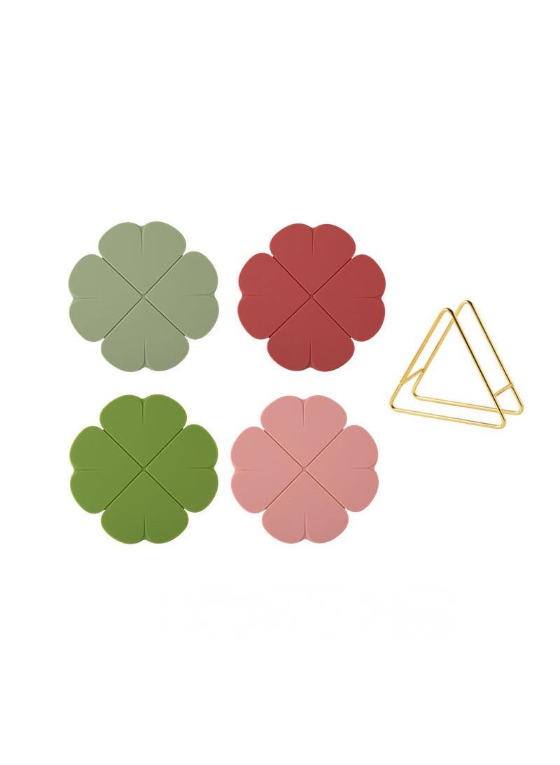 4pcs thermal insulation mat, dining table mat, cup mat, meal mat, silicone household anti-skid and anti scalding pot mat with storage rack