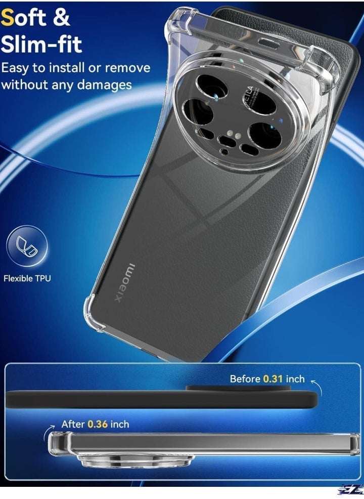ELTRAZONE حافظة متوافقة مع Xiaomi 14 Ultra – زوايا معززة واضحة مقاومة للخدش من TPU مطاط سيليكون ناعم للهاتف لـ Xiaomi Mi 14 Ultra – أفضل حماية للكاميرا غطاء شفاف - Image 2