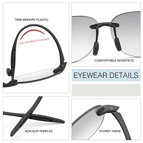 MIRYEA 2 Pairs Rimless Bifocal Reading Sunglasses UV400 Protection Sports Outdoor Unisex Sun Readers Blue Light Blocking Glasses for Men and Women Driving Safety Eyeglasses Tinted Lens Shades Eyewear 1.0 - Image 4