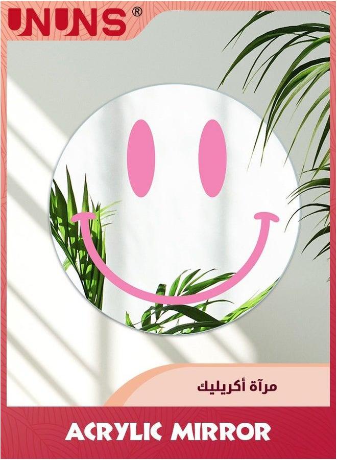 UNUNS Room Decor Acrylic Mirror,Round Smile Face Preppy Mirror Wall Art,Bedroom Teen Girl Funky Decor,12 Inch/30cm  - Image 1
