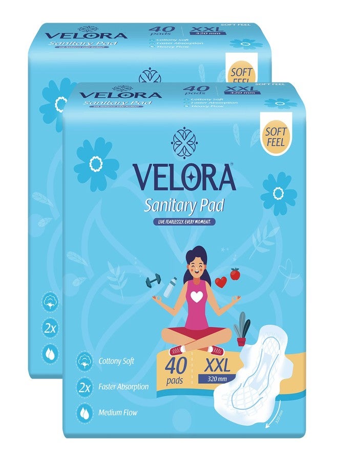 Velora Dry Feel XXL Sanitary Pads for Women - 80 Pads Combo, Rash Free, Skin Friendly, High Flow, Advanced Leak Protection, Trifold Sanitary Napkins (40 Pads Each-320MM) - Image 1
