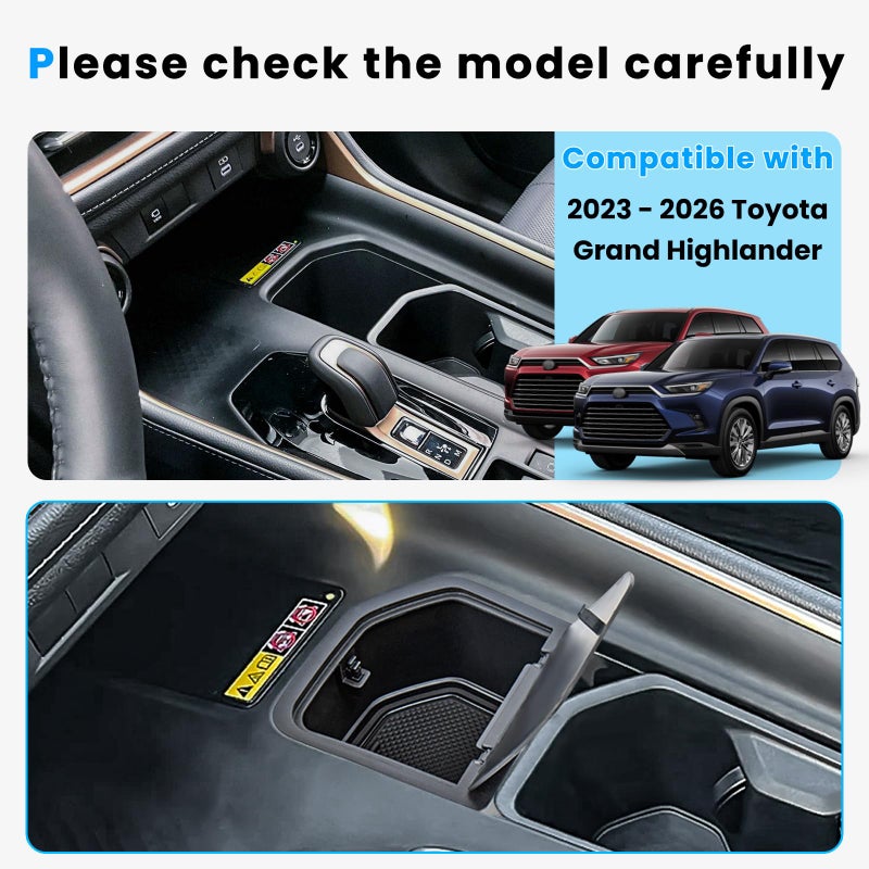 Neepiar 2PCS Center Console Cup Holder Organizer Compatible with 2023 2024 2025 2026 Toyota Grand Highlander Insert Coin Storage Box Interior Accessories - Image 2