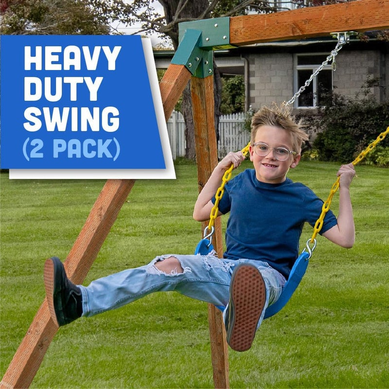 Squirrel Products 2 Pack Heavy Duty Strap Swing Seat - Swing Set Strap Swing Seat Replacement with Plastic Coated Chain and Carabiners for Easy Install - Blue - Image 2