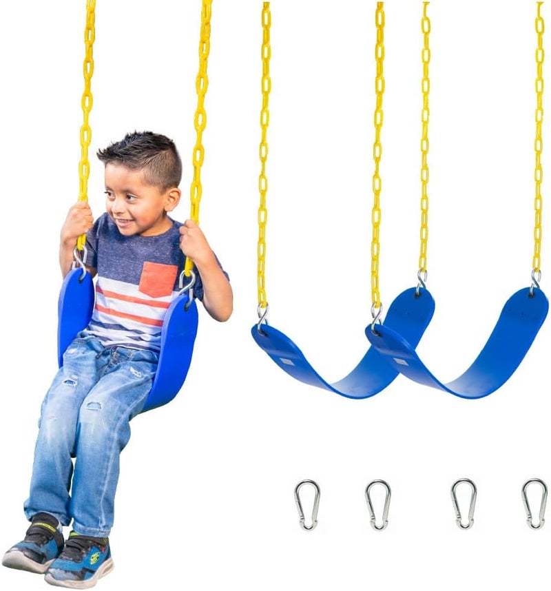 Squirrel Products 2 Pack Heavy Duty Strap Swing Seat - Swing Set Strap Swing Seat Replacement with Plastic Coated Chain and Carabiners for Easy Install - Blue - Image 1