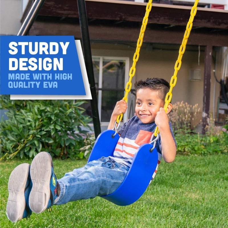Squirrel Products 2 Pack Heavy Duty Strap Swing Seat - Swing Set Strap Swing Seat Replacement with Plastic Coated Chain and Carabiners for Easy Install - Blue - Image 3