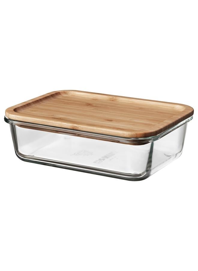 erorex Food container with lid, rectangular glass/bamboo, 1.0 l - Image 1