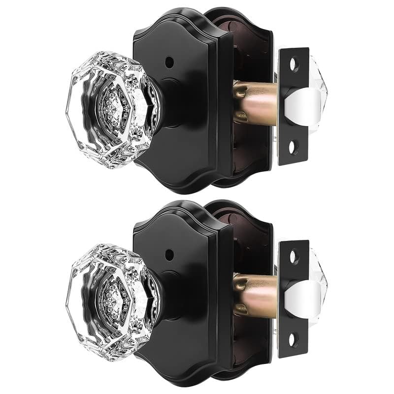 Orger Octagonal Crystal Door Knobs 2 Pack, Interior Privacy Door Handle for Bed/Bathroom with Pin Lock Inside, Black Vintage Rosette Door Knob with Heavy Duty Genuine Glass - Image 2