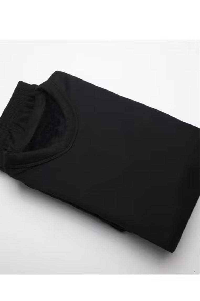 Drosh Men's Winter Pajamas - 2 Pieces - Long Sleeve T-Shirt with Pants - Cotton Outer and Soft Faux Fur Lining - Black - Image 3