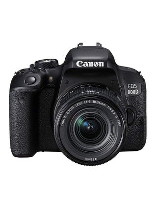 كاميرا EOS 800D بعدسة EF-S ببعد بؤري 18-55 مم وفتحة عدسة f/4-5.6 مع ميزة IS ومجموعة تقنية المحرك الخطوي ودقة 24.2 ميجابكسل