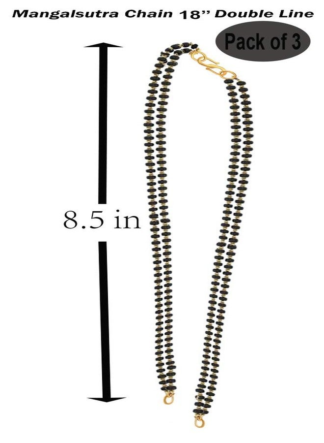 Untouched Gold Plated Woman's 18" inches Double Line Black Beaded Mangalsutra Chain Without Pendant For Women (18" in double 3pc) - Image 3