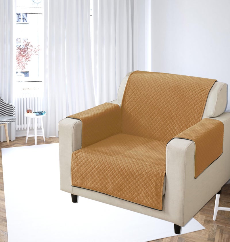 KINGLY Velvet Quilted Universal Elastic Sofa Cover Non-Slip Sofa Protector 2 Seater Armchair Cover with Machine Washable Adjustable Elastic Straps (2 Seater) (Harvest Gold) - Image 1