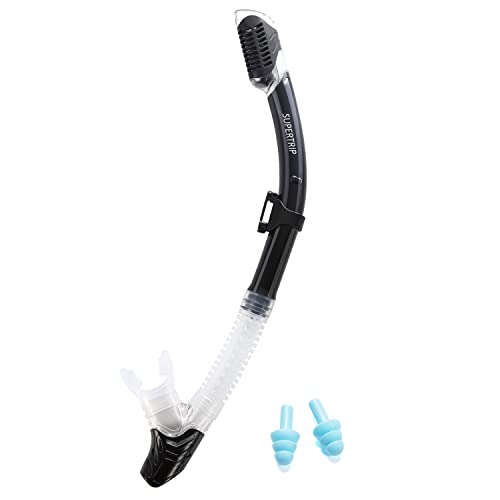 Supertrip Dry Snorkel Adult-Scuba Diving with Splash Guard and Top Valve,Freediving Snorkeling Swimming for Adults and Youth (Black - Image 1