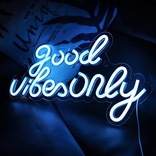 JFLLamp Good Vibes Only Neon Signs for Wall Decor Neon Lights Led Signs Suitable for Living Beer Bar Game Room Hotel Birthday Party Restaurant Christmas Unique Gift for Lover, 16.5 * 10 Inch(Azure) - Image 2