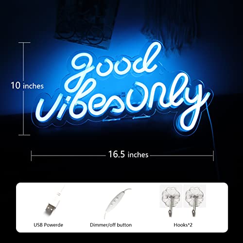 JFLLamp Good Vibes Only Neon Signs for Wall Decor Neon Lights Led Signs Suitable for Living Beer Bar Game Room Hotel Birthday Party Restaurant Christmas Unique Gift for Lover, 16.5 * 10 Inch(Azure) - Image 3