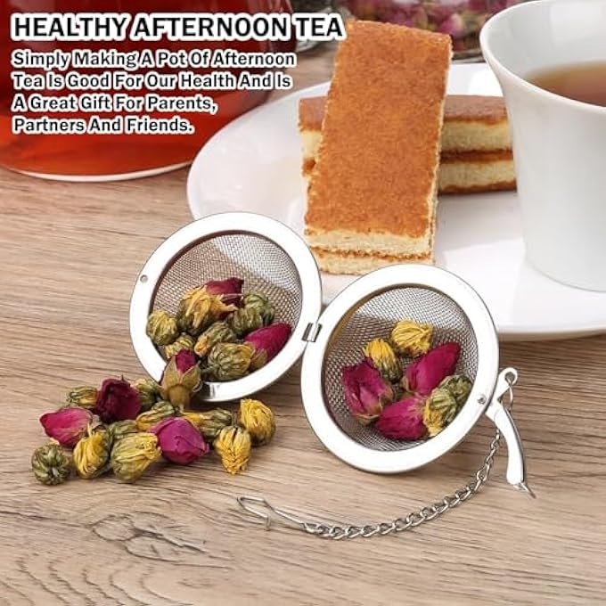 ريحني مجموعة من 4 كرات شاي شبكية من الفولاذ المقاوم للصدأ، مصافي شاي فاخرة لأوراق الشاي السائبة، كرات نقع متينة وسهلة التنظيف مع خطاف سلسلة ممتد مثالي لتوابل الشاي - Image 5