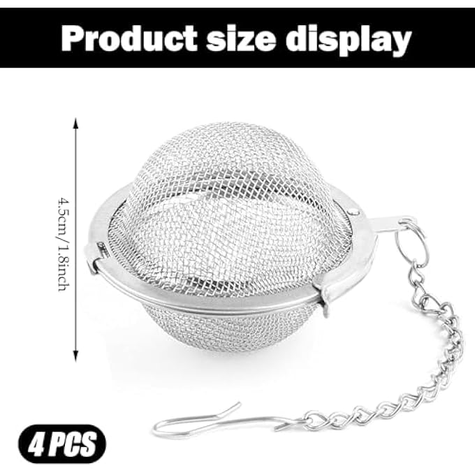ريحني مجموعة من 4 كرات شاي شبكية من الفولاذ المقاوم للصدأ، مصافي شاي فاخرة لأوراق الشاي السائبة، كرات نقع متينة وسهلة التنظيف مع خطاف سلسلة ممتد مثالي لتوابل الشاي - Image 3