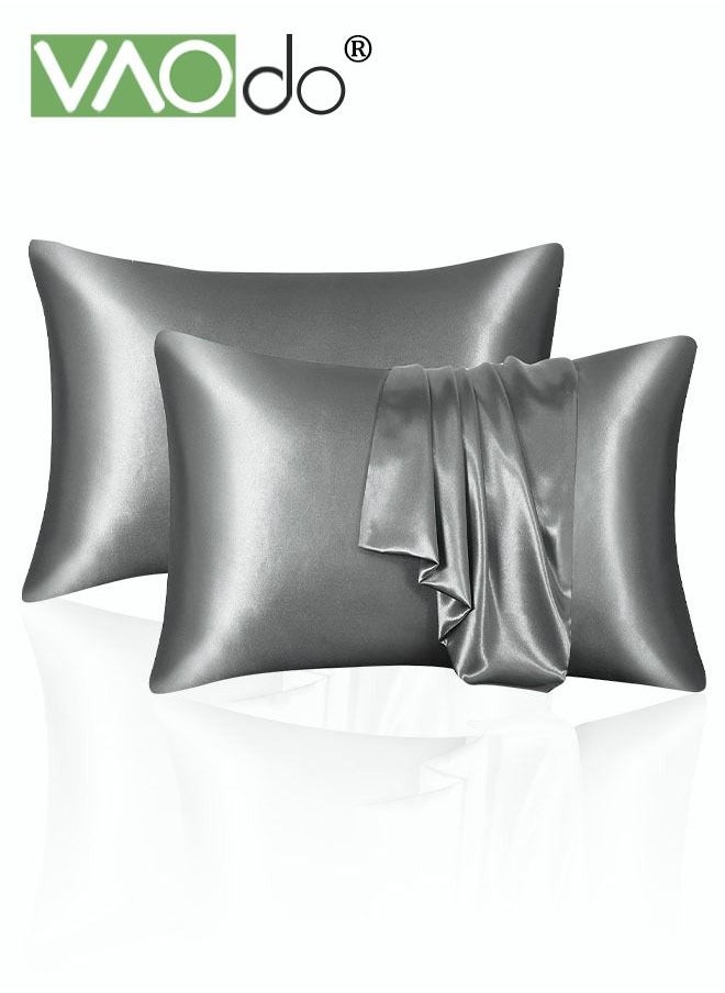 2 Silk Pillowcase Set Soft Breathable 51*102CM Grey 