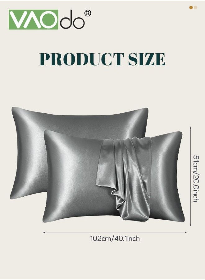 VAOdo 2 Silk Pillowcase Set Soft Breathable 51*102CM Grey  - Image 2
