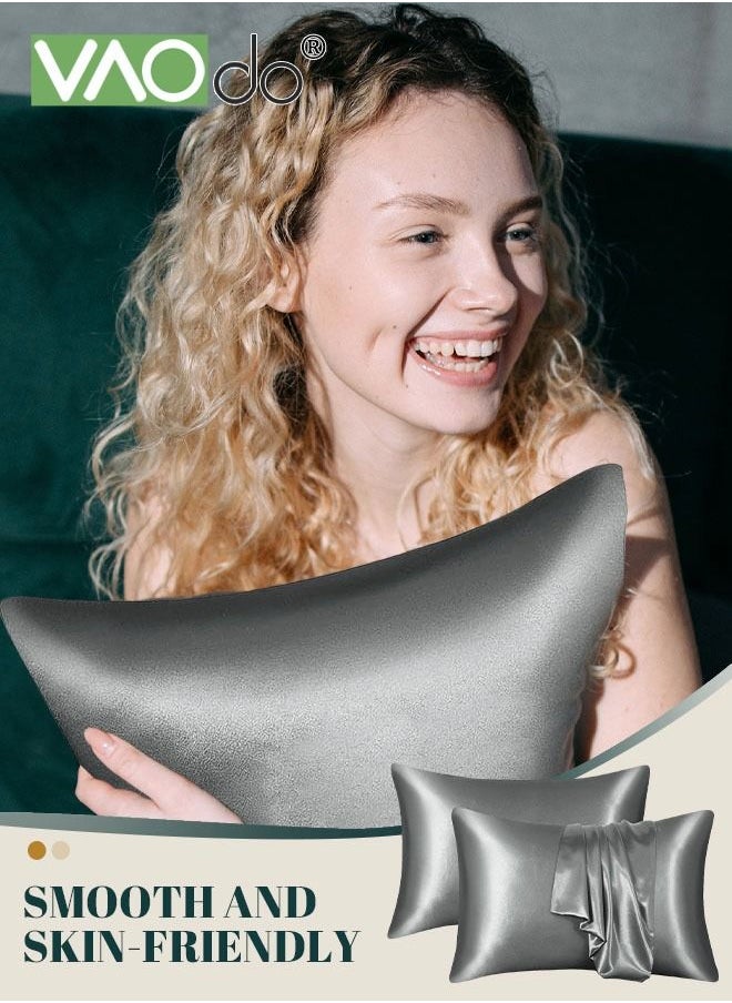 VAOdo 2 Silk Pillowcase Set Soft Breathable 51*102CM Grey  - Image 3