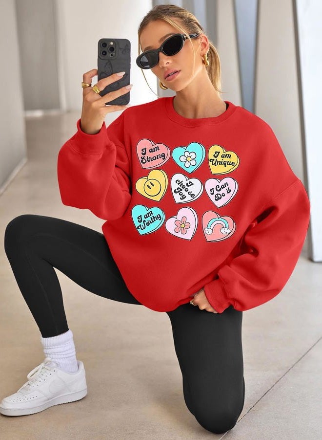 MAXIMGR Teacher Valentine Sweatshirt Women Valentines Day Sweatshirts Teacher Shirt Funny Positive Heart Candy Pullover Top Red - Image 3