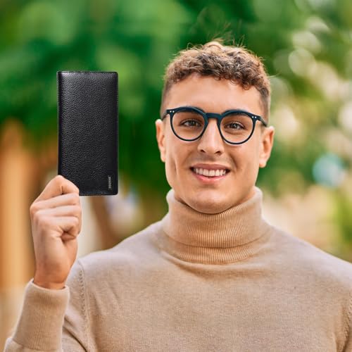 Banuce Slim Leather Long Bifold Wallet for Men Business Clutch Purse Card Holder Organizer Black - Image 2