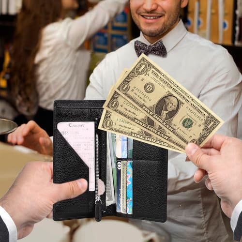 Banuce Slim Leather Long Bifold Wallet for Men Business Clutch Purse Card Holder Organizer Black - Image 3