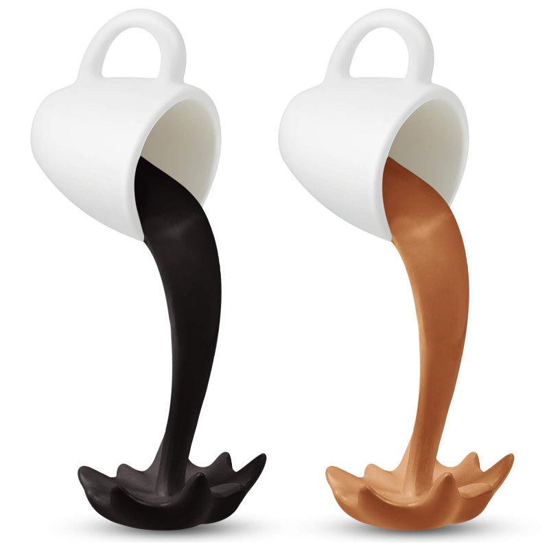 Jetec 2 Pcs Floating Coffee Cup Mug Sculpture Mini Spilling Pouring Coffee Cup Sculpture Accessories Funny Art Decoration for Home Office Kitchen Present for Coffee Lover