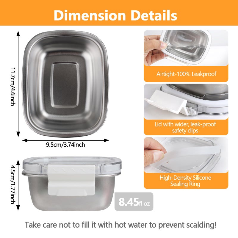 MAXTBEE 3 Pack Stainless Steel Food Storage Containers with Lids - 8.45 oz Small Snack Boxes & Lunch Containers, Shatterproof Leakproof Freezer Safe Meal Prep Containers for Portioning Snacks, Dips - Image 5