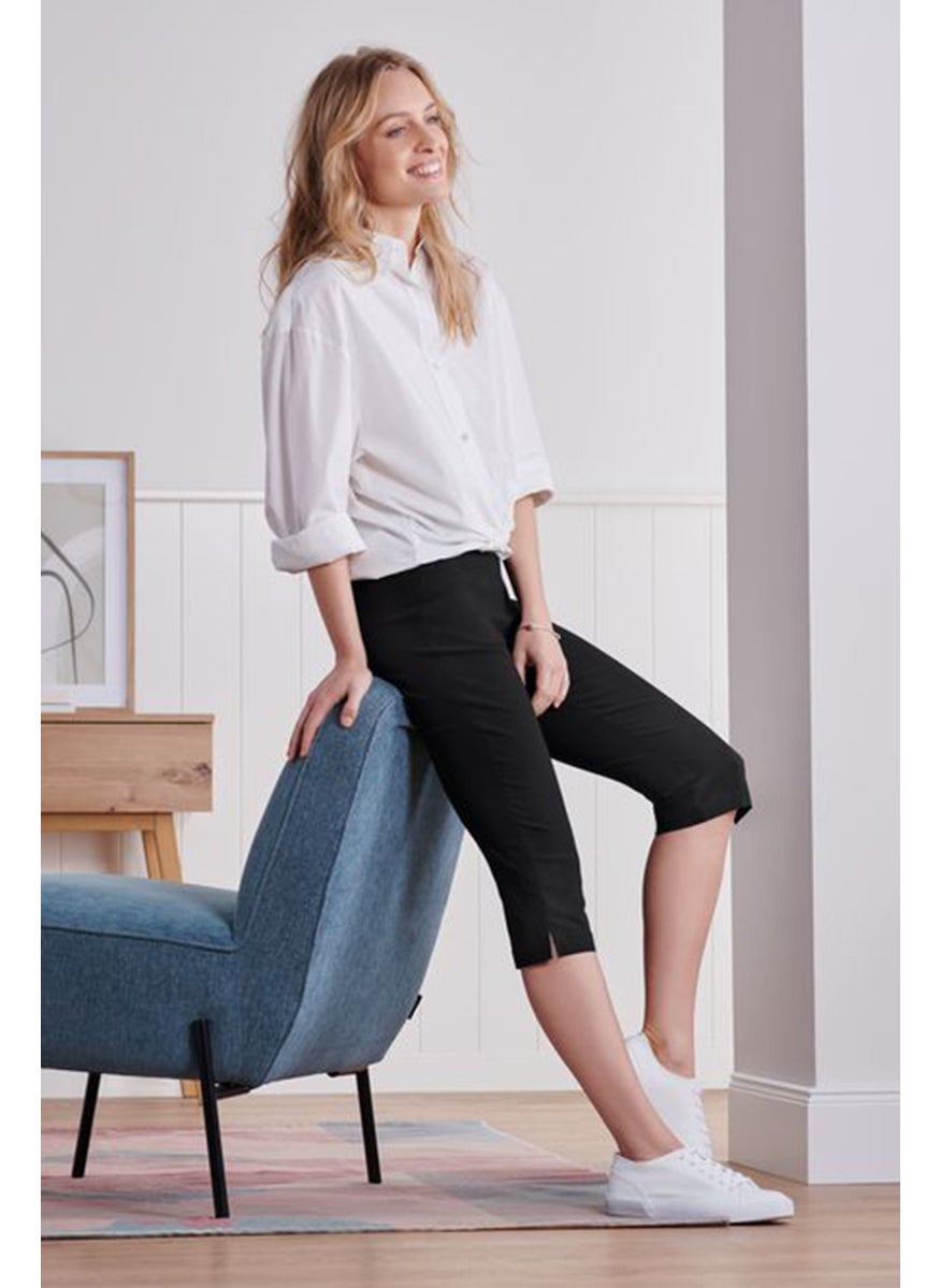 Tchibo Women Slim Fit Plain 3/4 Capri Pants, Black  - Image 1
