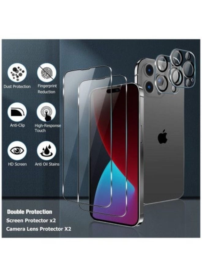 ACLIX - (2+2 Pack) Compatible With iPhone 14 Pro Max 6.7”HD Screen Protecto+2 Pack Camera Lens Protector,Touch Sensitive,Compatible With iPhone 14 Pro Max 9H Hardness Tempered Glass Screen Protector - Image 1