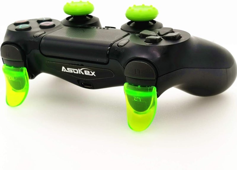 Asokex L2 R2 Triggers Ps4 (2 Pairs Trigger Extender,6Pcs Thumbstick Grips, 2 Pairs LED Light Bar Decal) for Ps4 Dualshock Controller(Green&Blue) - Image 4