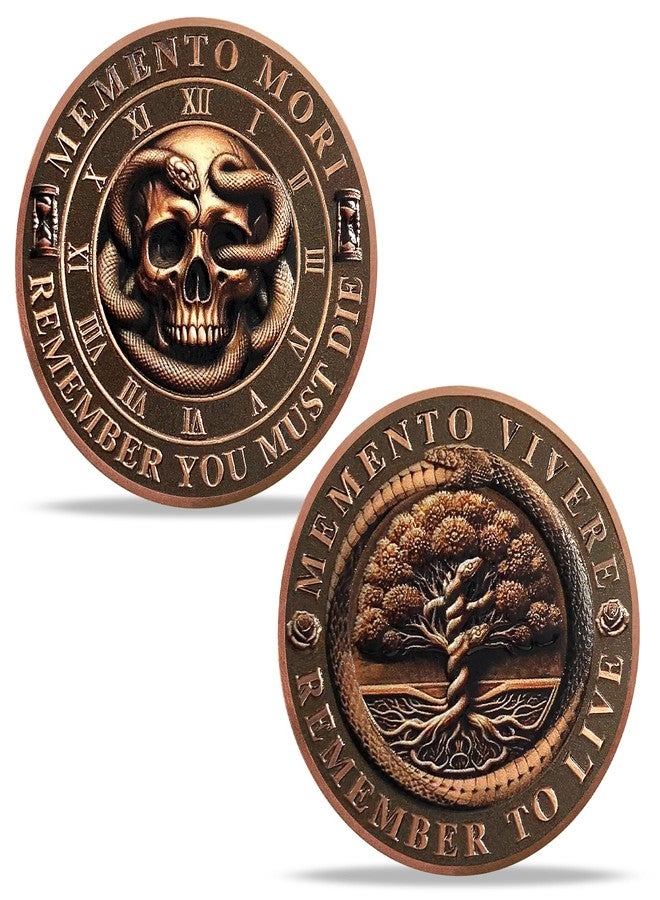 Imasoner Memento Mori Memento Vivere Coin with Skull & Tree of Life Design, Daily Stoic Reminder Token, EDC Inspirational Stoicism Coin for Daily Gifts - Image 1
