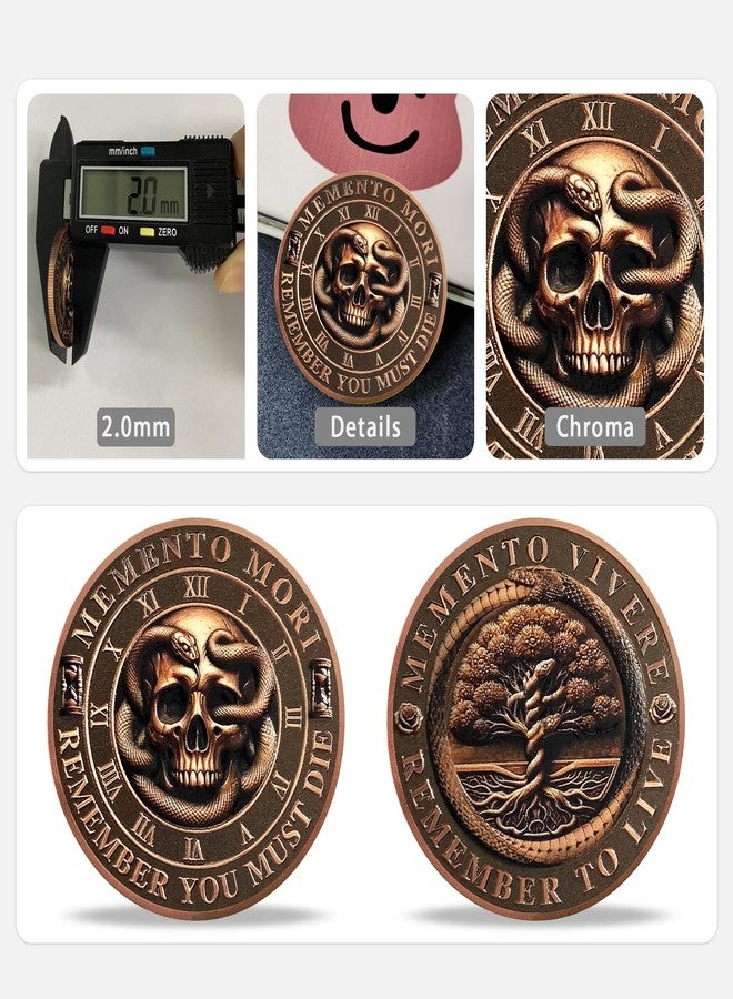 Imasoner Memento Mori Memento Vivere Coin with Skull & Tree of Life Design, Daily Stoic Reminder Token, EDC Inspirational Stoicism Coin for Daily Gifts - Image 4