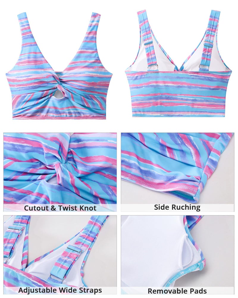 GRAPENT Modest Swimsuits for Women Womens Bathing Suits Tankinis Bathing Suit Tops Women's Bathing Suit Tops Cropped Tankini Swim Top Striped Tankini Tops Color Abstract Stripe Large Size 12 to 14 - Image 5