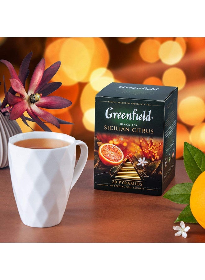 Greenfield Sicilian Citrus Pyramid Collection 20 Pyramids In Special Foil Sachets Black Tea Finely Selected Speciality Tea - Image 3