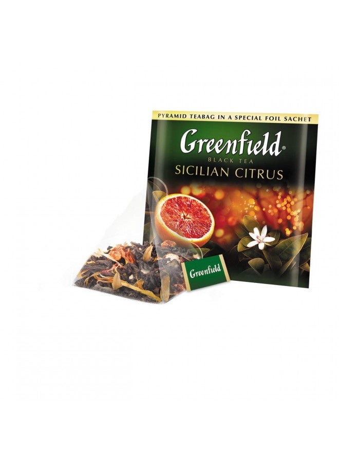 Greenfield Sicilian Citrus Pyramid Collection 20 Pyramids In Special Foil Sachets Black Tea Finely Selected Speciality Tea - Image 2